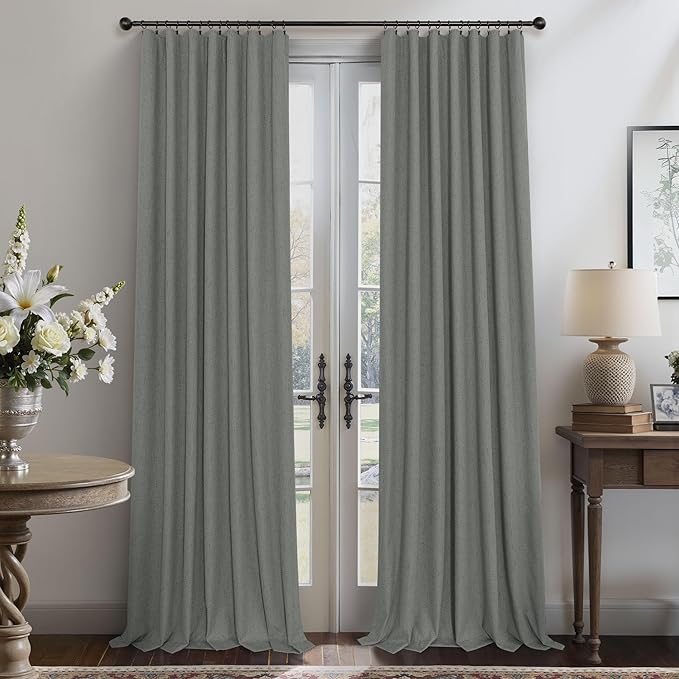 Office Curtains for Windows 102 Inches Long 2 Panel Set Blackout Back Tab Pleated Linen Textured Room Darkening Black Out Masculine Curtains for Boys Bedroom Man Cave 102 Length Slate Grey Dark Gray
