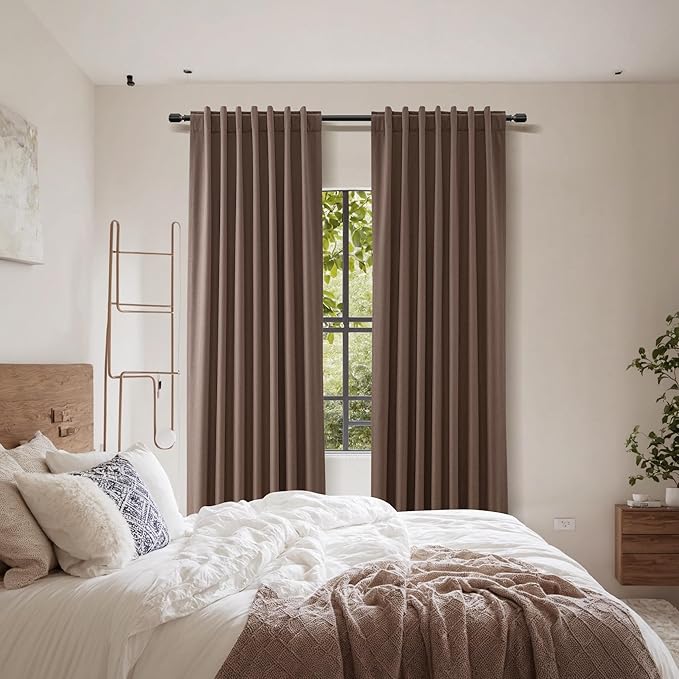 Guken 100% Blackout Curtains 96 Inch Length 2 Panels Set for Living Room Bedroom Back Tab Thermal Insulated Black Out Linen Drapes Room Darkening Cappuccino,52x96