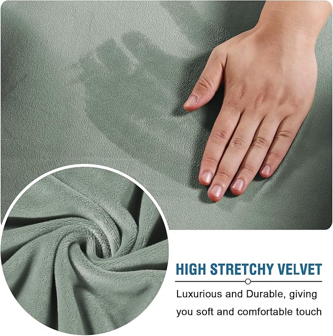 H.VERSAILTEX Real Velvet Plush 3 Piece Stretch Sofa Covers Couch Covers for 2 Cushion Couch Loveseat Covers Width Up to 72 Inch Thick Stay in Place (Medium Sofa, Sea Grass)