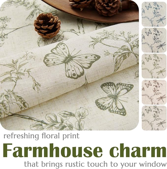 jinchan Floral Curtains Lined Linen Blend Curtain for Living Room 63 Inch Length Sage Green Farmhouse Flower Patterned Curtain French Country Curtains Drapes Back Tab Rod Pocket 2 Panels