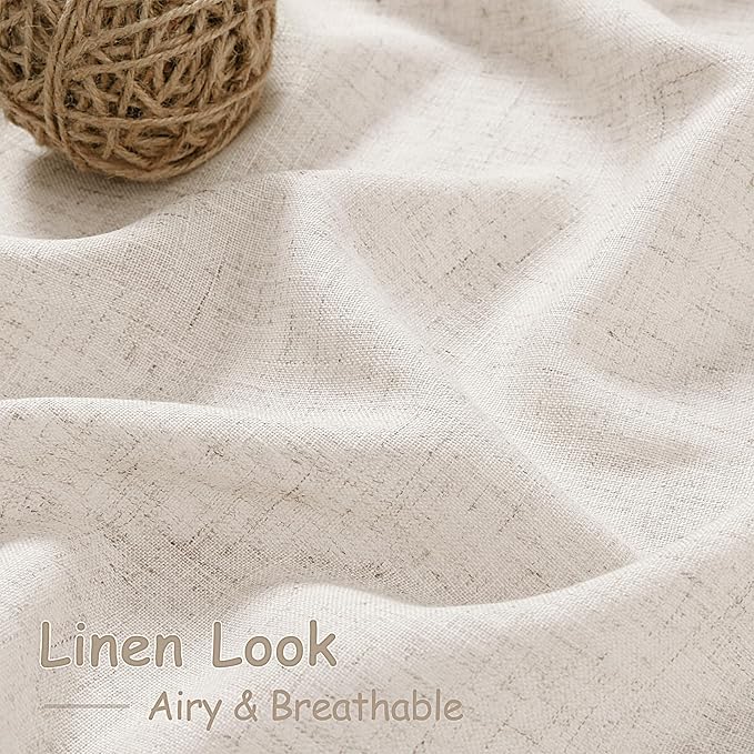 Beige Flax Linen Curtains 92 inches Long for Living Room 2 Panel Tan Burlap Textured Drapes Semi Sheer Privacy Window Curtain Vintage Country Rustic Farmhouse Drop Cloth Curtain for Dinning Room