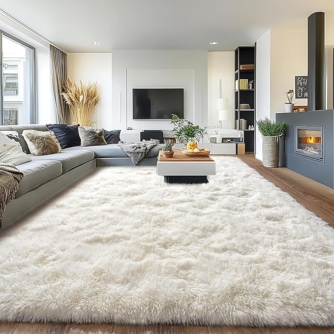 Pionblank Large Area Rug for Living Room 10x14, Fuzzy Modern Shag Rug, Fluffy Plush Non Slip Soft Furry Carpet for Bedroom Kids Room Nursery Teens Dorm Home Decor, Cream White