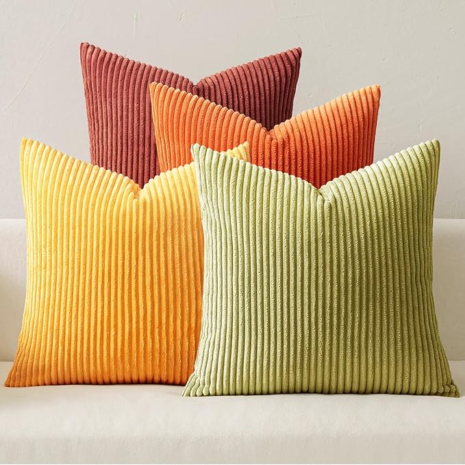 MIULEE Decorative Throw Pillow Covers 18x18 Inch Set of 4, Vibrant Cushion Covers Vintage Retro Home Fall Decor Mix and Match Color Clash Design for Sofa Couch Bed Living Room Yellow Orange Rust