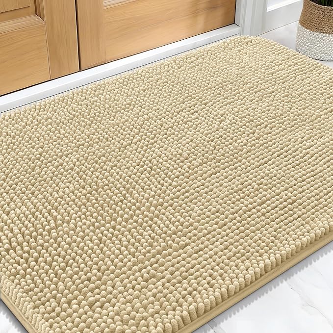 OLANLY Dog Door Mat for Muddy Paws 32x20, Absorbs Moisture and Dirt, Absorbent Non-Slip Washable Doormat, Quick Dry Chenille Mud Mat for Dogs, Entry Indoor Entryway Carpet for Inside Floor, Sand