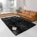 linmopm Faux Fur Rug Sheepskin Shag Fluffy Fuzzy Black 6x9 ft Rugs for Bedroom Bedside Bed Floor Living Room Plush Rectangle High-Density Cushion Carpet Super Sofa Cover