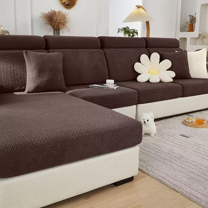 Sofa Covers Couch Covers for Sofa Pet Friendly Couch Cushion Covers Universal Sofa Covers Washable Stretch Slipcovers for Sectional Sofa (Texture Brown, Large Single Seat Cover)