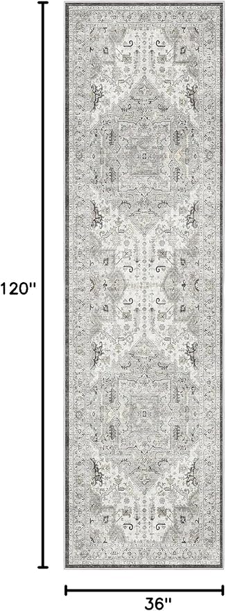 Madane Hallway Rug 3x10, Kitchen Rugs Washable Entryway Rug Vintage Kitchen Runners Non Slip Indoor Area Rug Farmhouse Carpet Runner for Bathroom Living Room Bedroom, Ivory/Brown