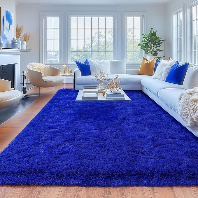 Rugs for Living Room 9x12, Soft Shaggy Modern Shag Area Rug for Bedroom, Upgrade Non-Slip Plush Fluffy Carpet for Kids Boys Girls Room Home Decor Aesthetic, Royal Blue