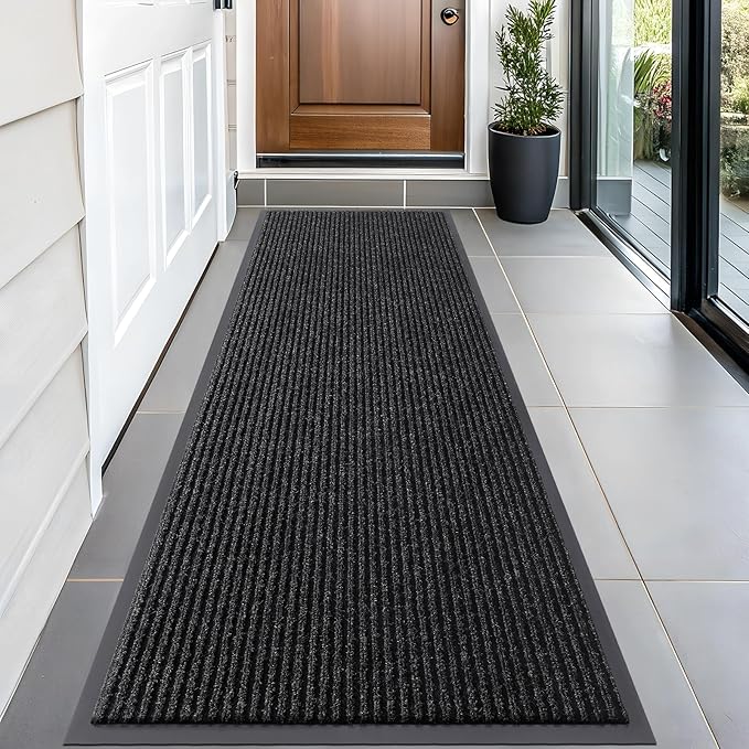 OLANLY Front Door Mat Indoor Outdoor Entrance, Waterproof Heavy Duty Doormat, Fade Resistant, Low Profile, Easy Clean Patio Porch Welcome Floor Mats for Entry, 59x20, Off-Black