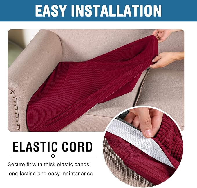 H.VERSAILTEX High Stretch Individual Seat Cushion Covers Sofa Slipcovers Couch Cushion Covers Sofa Covers Featuring Jacquard Textured Twill Fabric (1 Pack for 1 Cushion Chair, Burgundy Red, Small)