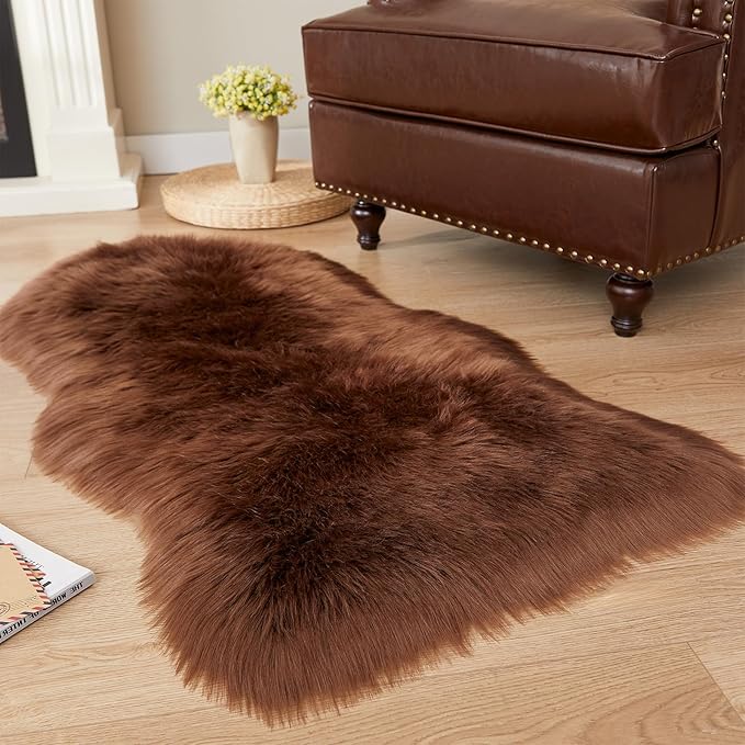 EasyJoy Ultra Soft Fluffy Shaggy Area Rug Faux Fur Rug Chair Cover Seat Pad Fuzzy Area Rug for Bedroom Floor Sofa Living Room (2 x 4 ft Sheepskin, Coffee)