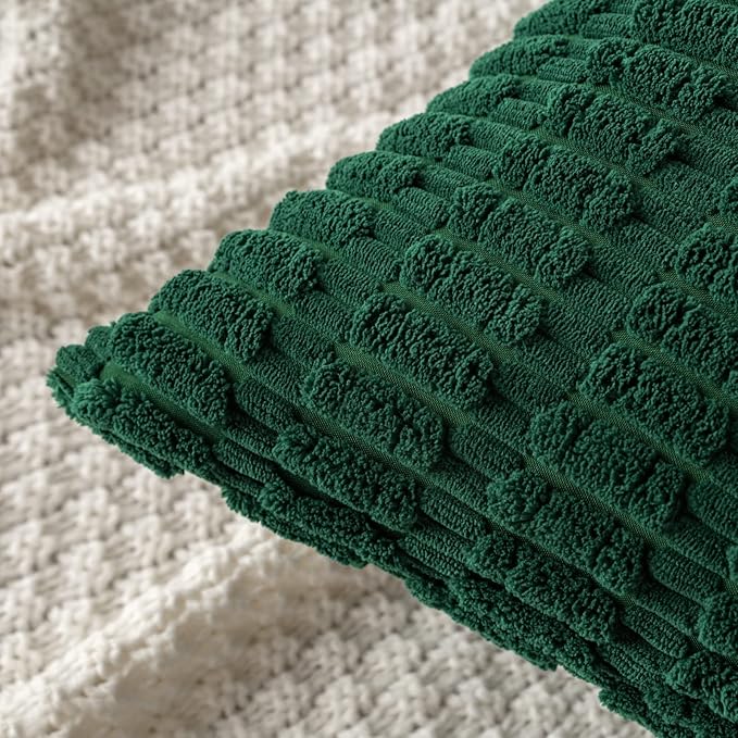 MIULEE Pack of 2 Dark Green Corduroy Decorative Pillow Covers 20x20 Inch Soft Boho Striped Throw Pillow Covers Modern Farmhouse Home Decor for Sofa Living Room Couch Bed