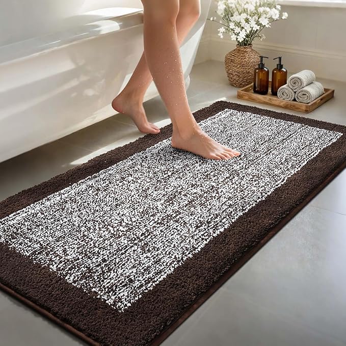 70x24 Long Bathroom Rugs Washable Non Slip, Brown Bath Mat for Bathroom Floor Tub, Soft Absorbent Quick Dry Mats for Shower, Bathtub,Home Decor