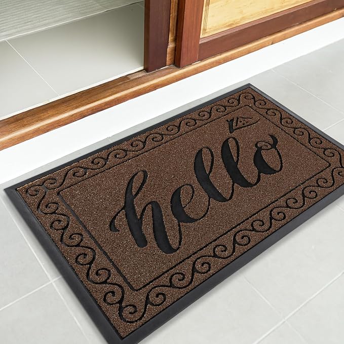 Yimobra Welcome Mats for Front Door 29.5x17, Heavy Duty Waterproof Outdoor Door Mat Outside Entrance, Non-Slip Low Profile Indoor Entryway Mat for Garage Patio, Coffee