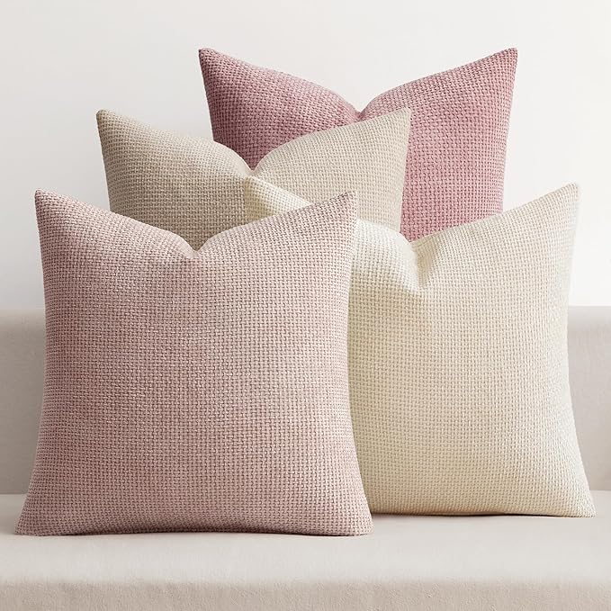 MIULEE Pack of 4 Valentines Couch Throw Pillow Covers 20x20 Inch Neutral Pink Cute Decorative Chenille Pillows Farmhouse Boho Accent Cushion Covers for Coquette Room Spring Decor Sofa Bed Living Room