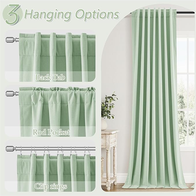 Guken Aqua Green 100% Blackout Linen Curtains 80 Inch Length 2 Panels Set for Living Room Bedroom Back Tab Rod Pocket Thermal Insulated Black Out Drapes Room Darkening Window Curtains 80 Inches Long