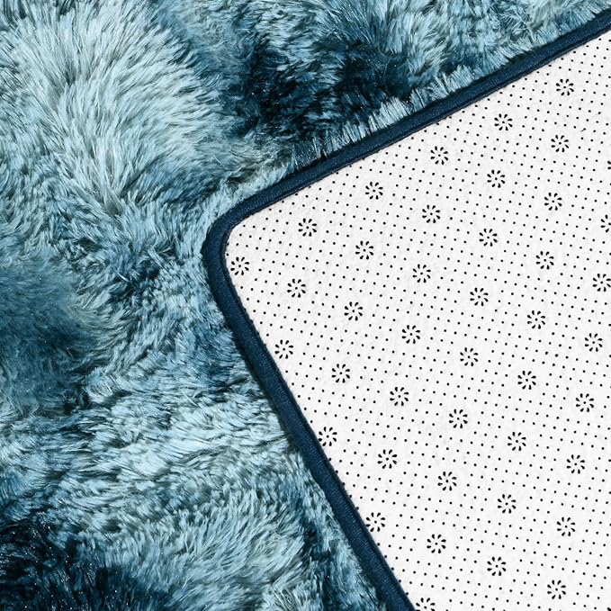 Deerhoo Large Shag Area Rugs 6 x 9, Tie-Dyed Plush Fuzzy Rugs for Living Room, Ultra Soft Fluffy Furry Rug for Bedroom, Indoor Carpet Nursery Rugs for Kids Room Home Decor, Peacock Blue