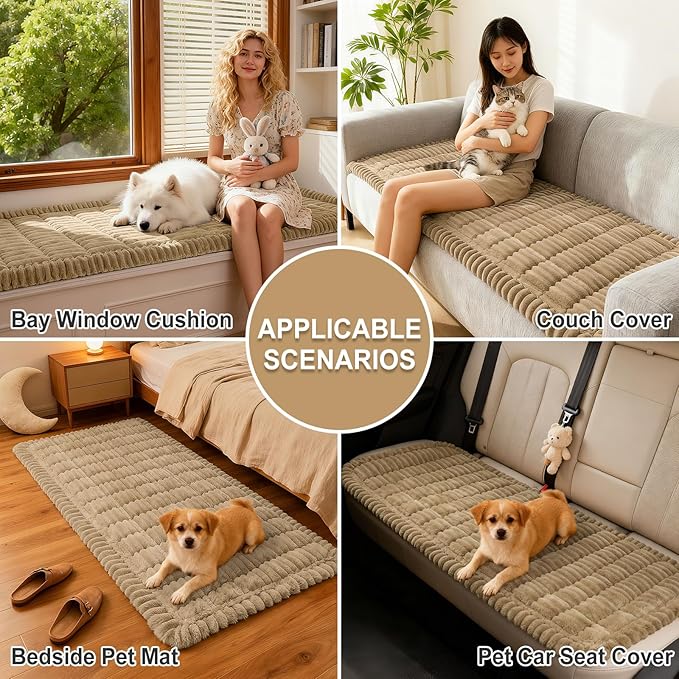 hyha Couch Covers for Dogs Washable, Non Slip Plush Dog Sofa Protectors, Fuzzy Pet Couch Covers for 3 Cushion Sofa Pet Friendly (Khaki, 27.6" x 82.7")