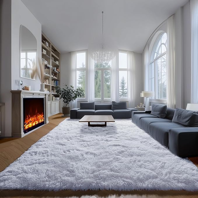 ONASAR White 8x10 Area Rugs for Living Room, Large Fluffy Shag Bedroom Rug, Soft Plush Thick Shaggy Big Floor Carpet for Kids Boy and Girls Teen Dorm Nursery Indoor Home Decor Aesthetic