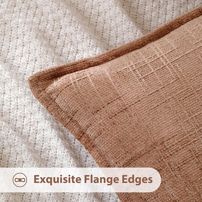 HPUK Fall Chenille Soft Throw Pillow Covers 18x18 Set of 2, Accent Cushion Covers for Living Room, Bedroom, Decorative Solid Color Pillow Covers for Couch, Sofa, Chair, Coral