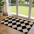 Front Door Mat Indoor Entrance - 2x4.3 Ft Black Tan Non-Slip Washable Outdoor Porch Rug Doormats Geometric Checkered Diamond Layered Rug for Front Door Kitchen Hallway Bedroom Laundry Room