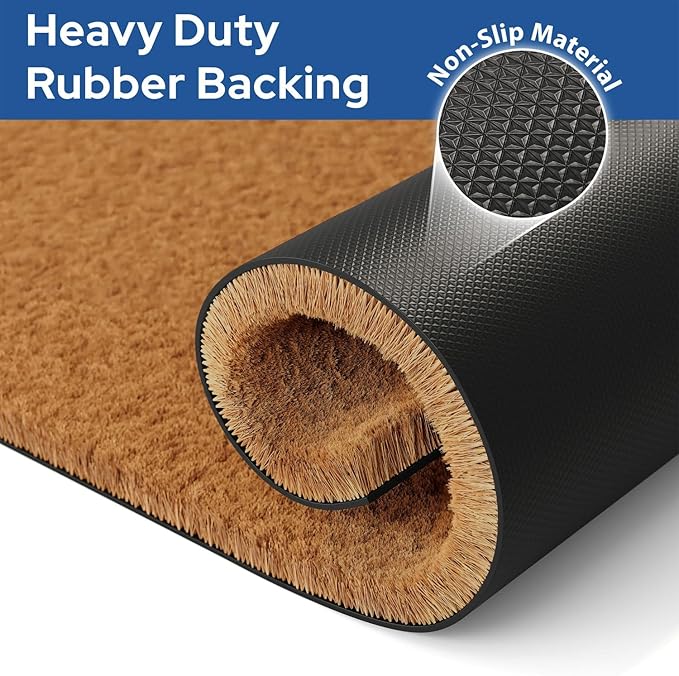 Barnyard Designs Natural Coco Coir Heavy Duty Backing Doormat - Large Cute Non-Slip Front Door Welcome Mat for Outside Entrance or Porch Entry, Brown (24x36, Plain Brown)