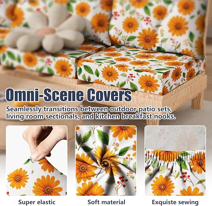 8Pcs Stretch Patio Cushion Covers, Outdoor Couch & Sofa Replacement Slipcovers for Patio Furniture Cushion Covers, Washable Reusable Furniture Protector