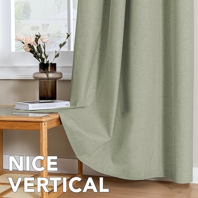 H.VERSAILTEX Linen Curtains 100% Blackout Curtains for Bedroom 96 inch Long Full Light Blocking Nature Linen Blended Window Curtains for Living Room Nickel Grommet (2 Panels, Heathered Tea)
