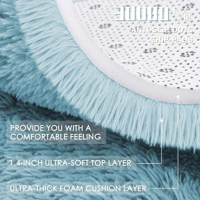 OLANLY Light Blue Round Rugs for Bedroom - Machine Washable, 6 ft Circle Area Rugs for Living Room, Soft and Fluffy Shaggy Carpet for Teen Girl and Boys, Nursery Rooms, Dorms, Home Decor Aesthetic