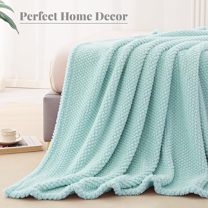 Whale Flotilla Twin Size Fuzzy Fleece Blanket for Bed, 60x80 Inch Fluffy Warm Soft Jacquard Blankets for All Season, Lightweight and Cozy, Light Blue