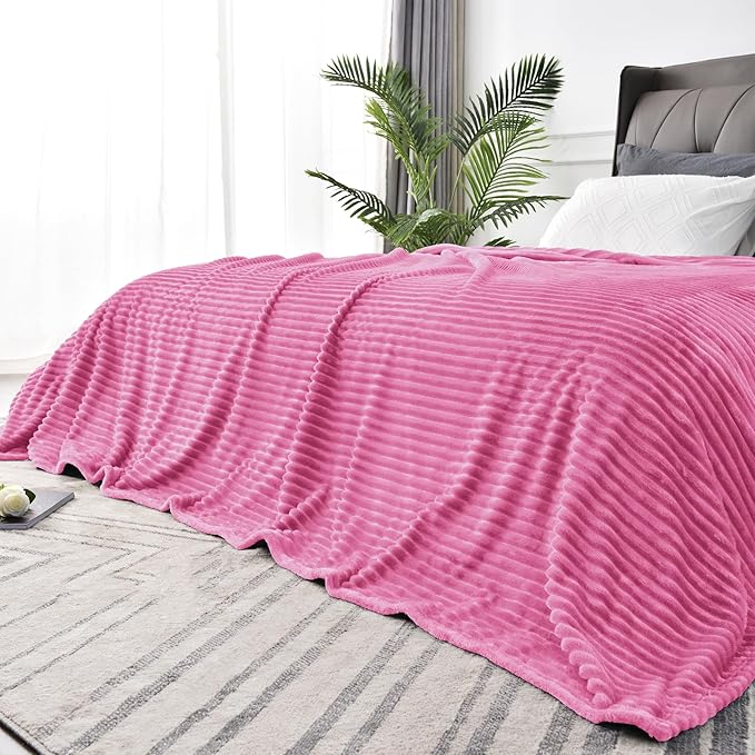 BEDELITE Fleece Blanket King Size – 3D Ribbed Jacquard Soft and Warm Decorative Fuzzy Blankets – Cozy, Fluffy, Plush Lightweight Throw Blankets for Couch, Bed, Sofa(Hot Pink, 108x90 inches)
