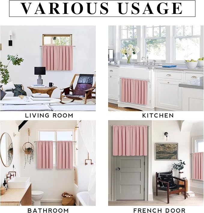 RYB HOME Short Peach Pink Blackout Curtains for Small Bedroom Window, Insulating UV Blocking Drapes for Kitchen Cafe Basement, Privacy Tiers for Bathroom Window, Width 42 by Length 36, Set of 2