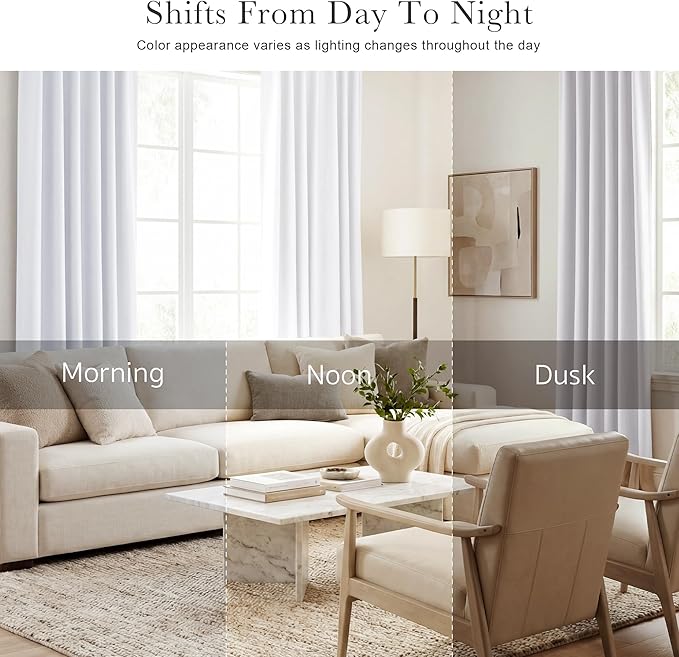 PONY DANCE 50% Blackout Window Curtain Panels - 42 W x 72 L Pure White Light Filtering Bedroom Drapes Blinds Back Tab & Rod Pocket Window Treatments Energy Saving for Living Room, 2 Pieces