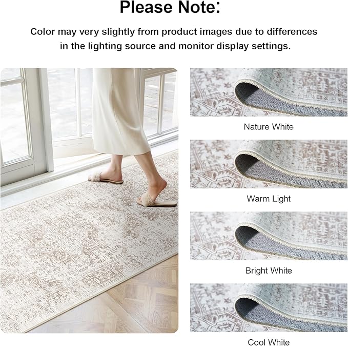 Hallway 2x5 Runner Rug - Vintage Non-Slip Long Rug for Entryway Low-Pile Washable Medallion Rugs for Hallway Waterproof Traditional Indoor Thin Rugs for Kitchen (Ivory/Beige)