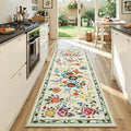 Rugflix 2x6 Runner Rug for Hallway, Washable Kitchen Runner Non Slip, Soft Low Pile Entryway Carpet, Vintage Floral Stain Resistant Long Laundry Room Rugs for Bedroom, Stairs, Beige Yellow