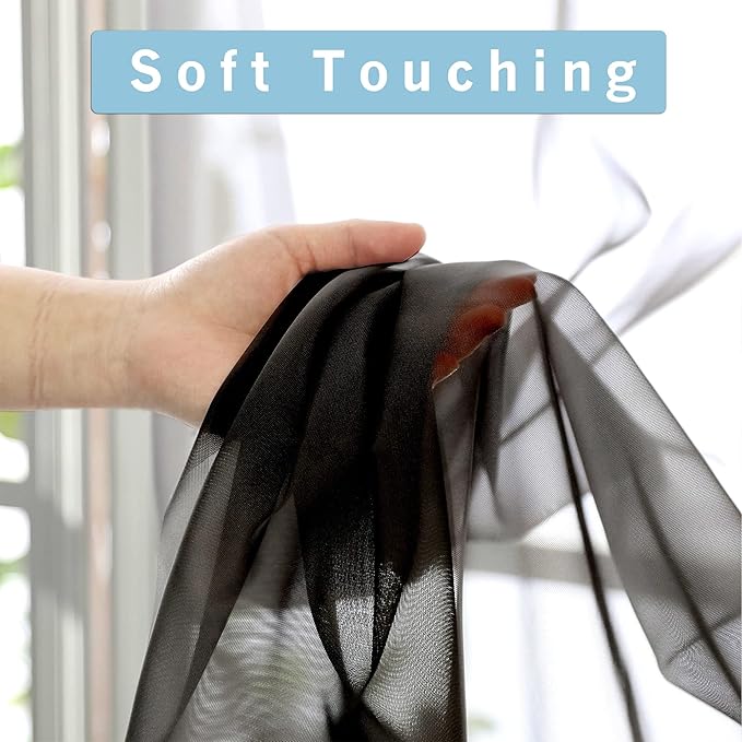OWENIE Black Sheer Curtains 96 Inch Length, Elegant Sheer Curtains for Bedroom, Window Voile Sheer Curtain Panels/Drapes/Treatment for Living Room, 2Pcs, Each 42" W x 96" L, Black