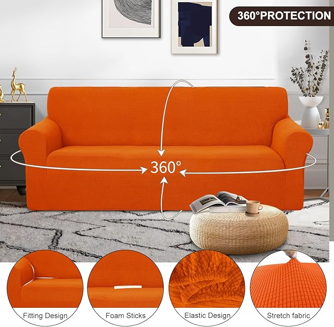 U-NICE HOME Stretch Couch Cover Sofa Cover Sofa Slipcover Furniture Protector for 4 Cushion Couch Sofa Pet Friendly(Oversized Sofa, Orange)