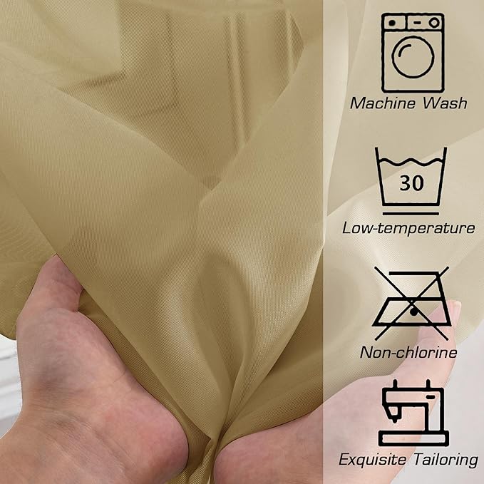 OWENIE Gold Sheer Curtains 72 Inches Long 2 Panels Set, Transparent Light Filtering Sheer Curtain Rod Pocket Clear Drapes for Living Room Bedroom Window Sliding Glass Door, Each 42 x 72 Inch, Gold