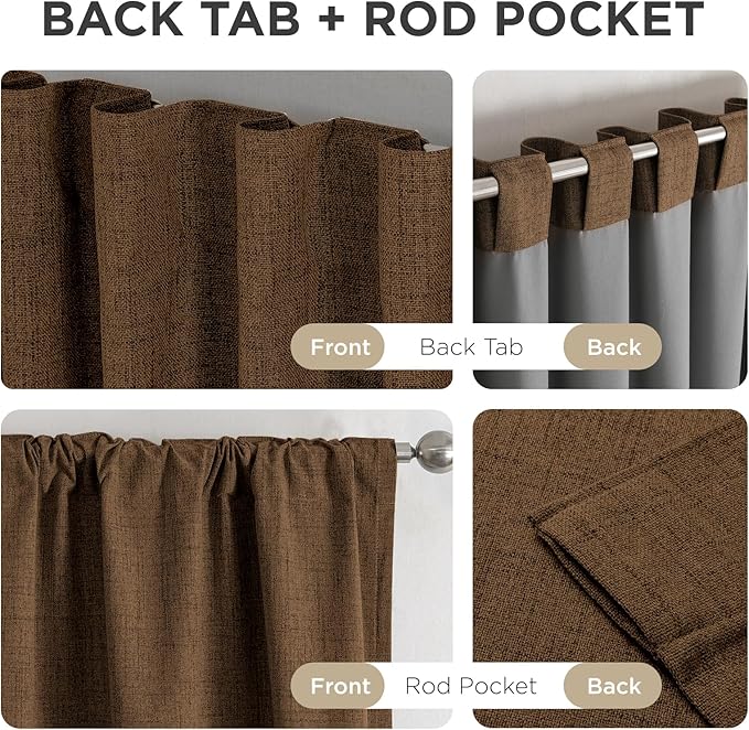 Joydeco Blackout Curtains for Bedroom - 100% Light Blocking 2 Panels Cappuccino Drapes 42" W x 90" L, Thermal Insulated Room Darkening Curtains, Linen Textured for Living Room, Rod Pocket & Back Tabs