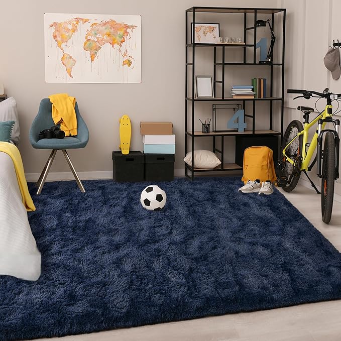 Chicrug Soft Area Rug for Bedroom Living Room Plush Fluffy Rug 4x6 Feet, Shag Furry Area Rug Carpet Non Shedding for Nursery Children Kids Girls Room Home Decorative, Navy Blue