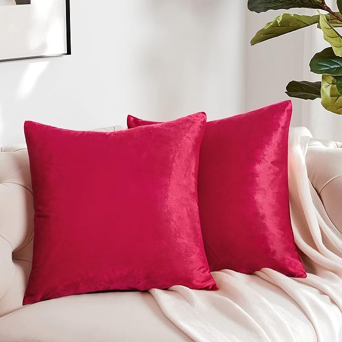 GIGIZAZA Decor Throw Couch Pillow Covers,Set of 2 Sofa Cushion Red Pillow Covers,Velvet Pillow Cases 24 x 24inch