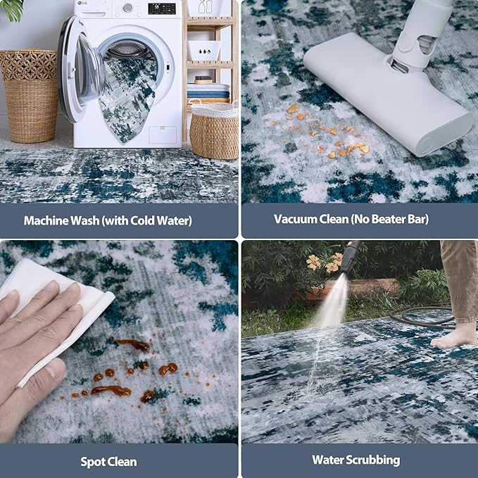 8x10 Area Rugs for Living Room Rug Washable: Abstract Large Rug for Dining Room Bedroom Carpet Non Slip 8 by 10 Indoor Modern Nursery Home Office Navy Grey
