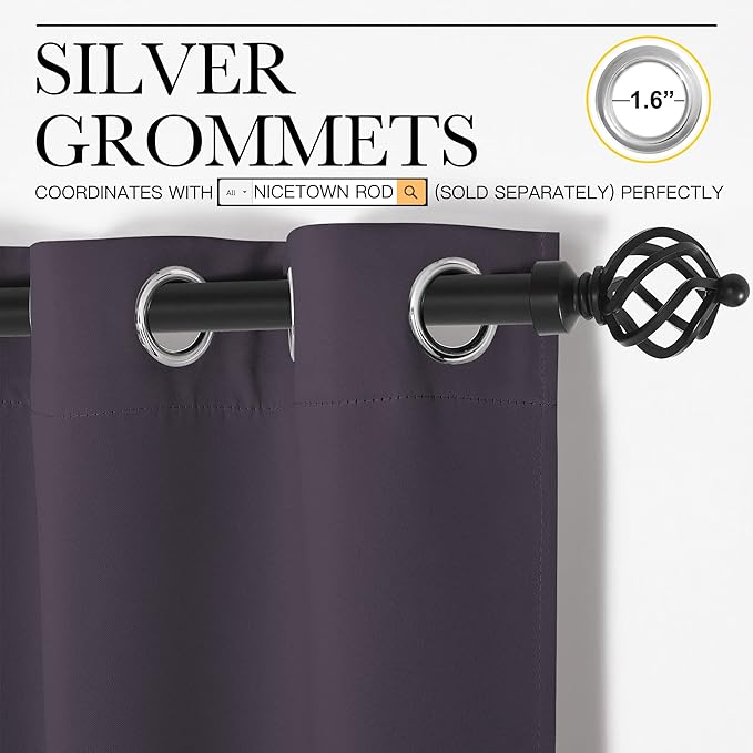 NICETOWN Greyish Purple Blackout Curtains 72 inches Length for Play Room, 2 Panels, 34" Wide, Thermal Insulated Decoration Drapes for Window