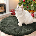 OLANLY Olive Green Round Rugs for Bedroom - Machine Washable, 2 ft Circle Area Rugs for Living Room, Soft and Fluffy Shaggy Carpet for Teen Girl and Boys, Nursery Rooms, Dorms, Home Decor Aesthetic