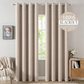 MIULEE 100% Blackout Linen Textured Curtains for Bedroom Solid Thermal Insulated Natural Beige Grommet Room Darkening Curtains & Drapes Luxury Decor for Living Room Nursery 52 x 78 Inch (2 Panels)