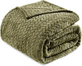 Exclusivo Mezcla Fleece Twin Size Blanket for Bed, 60x80 Inches Soft Cozy Jacquard Flannel Blankets, Lightweight Fuzzy Plush Warm for Women, Olive Green