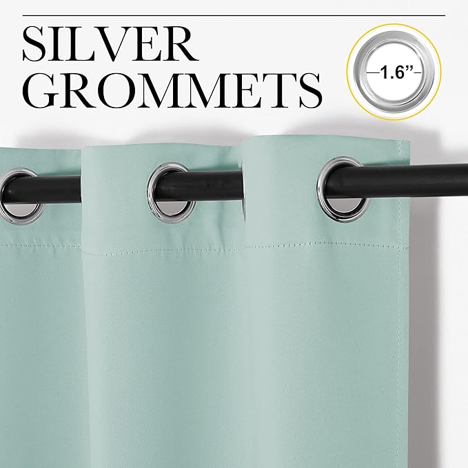 NICETOWN Thermal Insulated Curtains Blackout Draperies, Aqua Blue, Set of 2, 29 by 40 inches Long Window Treatment Solid Grommet Room Darkening Drape Panels for Bedroom