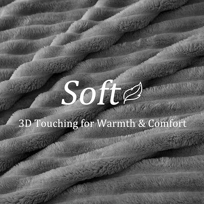 BEDELITE Twin Blanket for Couch & Bed, 300GSM Soft & Warm Fleece Blanket, Decorative and Giftable Striped Grey Blankets for Women, Men, 60"x80"