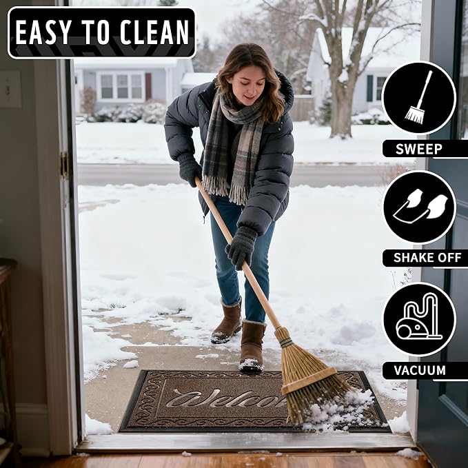 Yimobra Welcome Mat, Heavy Duty Sturdy Door Mats for Home Entrance Outdoor Indoor, Front Doormat for Outside Patio Floor Entry Porch Garage Office, Waterproof, Low Profile, 29.5x17, Coffee