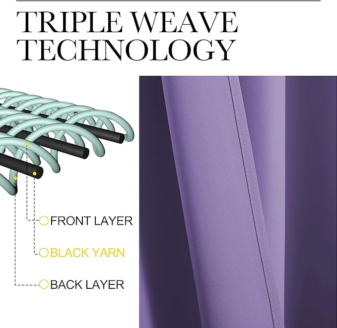 NICETOWN Lilac Purple Blackout Curtains 108" Long, 55" Wide, 2 Pieces for Office, Dining, Guest Room - Sound Reducing, Heat and Cold Block Panels for Modern Decorative